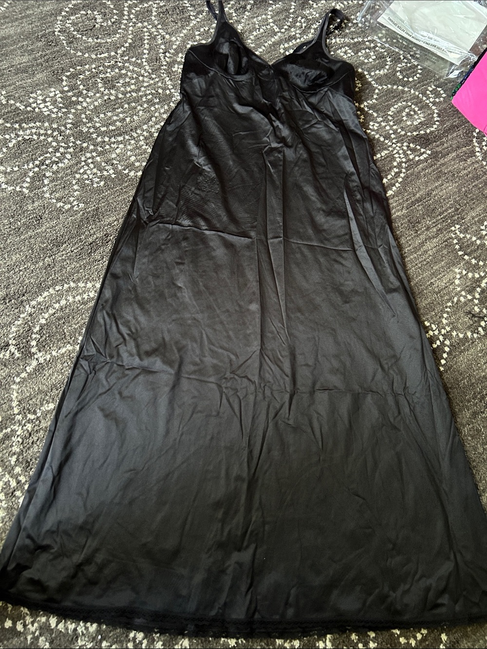 Vanity Fair Black Satin Full-Length Chemise Slip